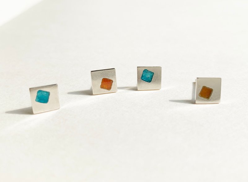 Made to Order Sterling Silver Square Enamel Earrings - Pair - ต่างหู - วัตถุเคลือบ หลากหลายสี