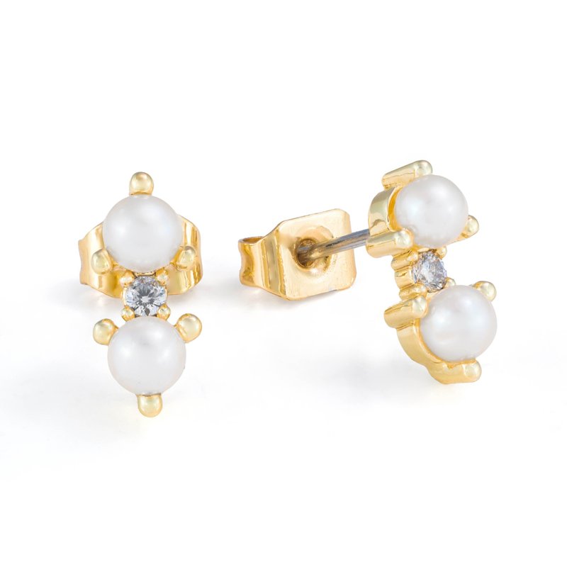 Gemini freshwater pearl earrings, 14k gold plated, anti-allergenic steel pin on-ear earrings, exclusive design - Earrings & Clip-ons - Pearl White