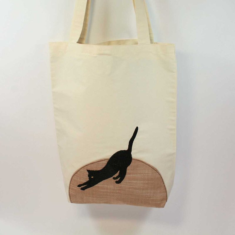刺繡 購物袋02-貓 - 手提包/手提袋 - 棉．麻 白色