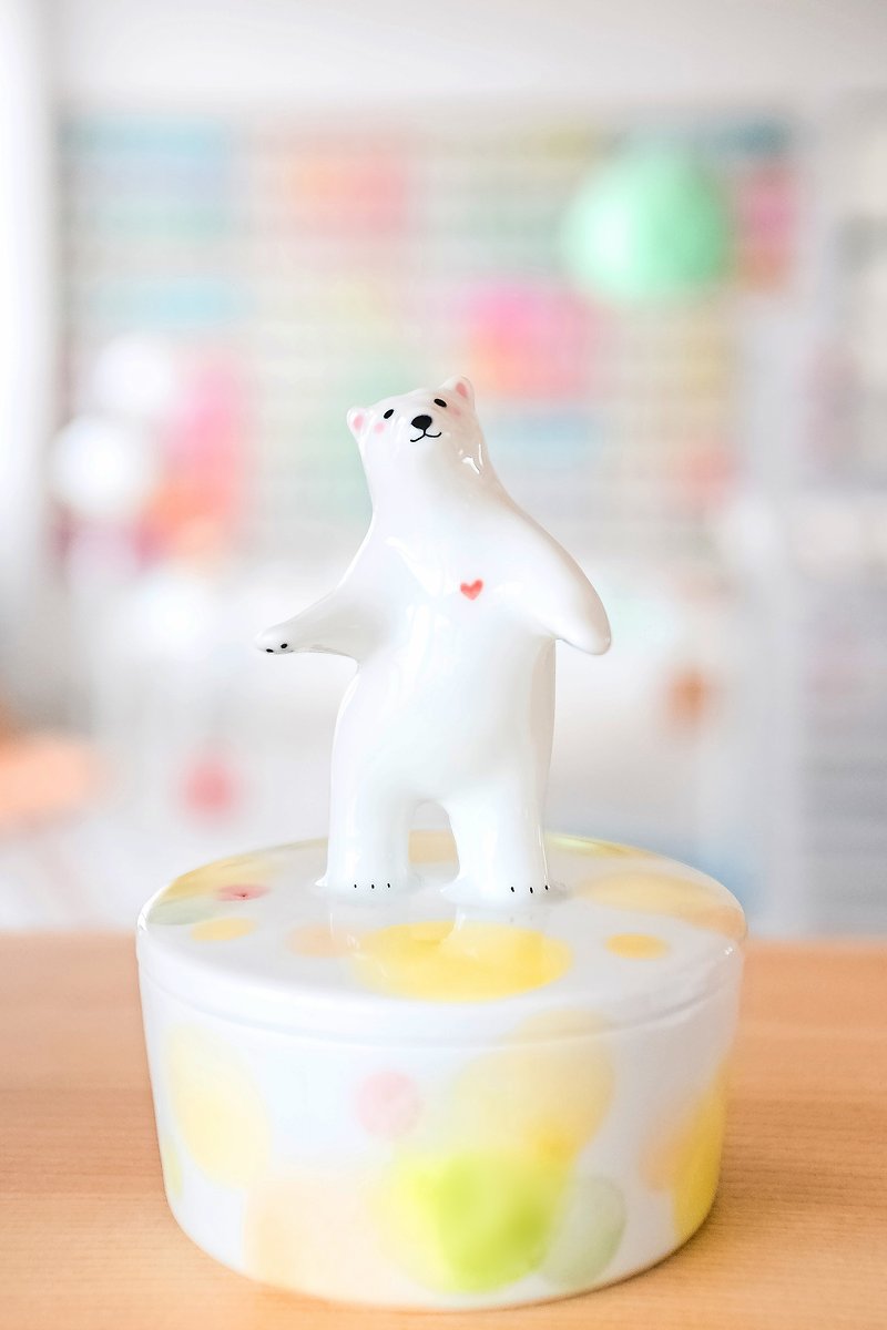 Three shallow Pottery | original design Dancing Bear Teddy Bear Gift ceramic jewelry box storage box - Items for Display - Porcelain 