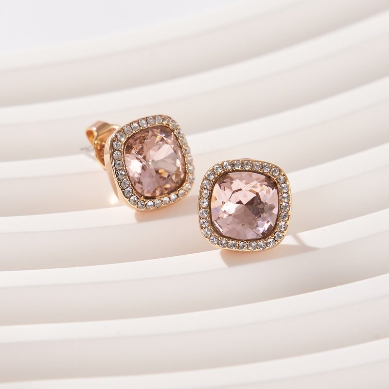 Square Micro Luxurious Crystal Diamond Earrings (Apricot Pink) - Earrings & Clip-ons - Crystal Pink