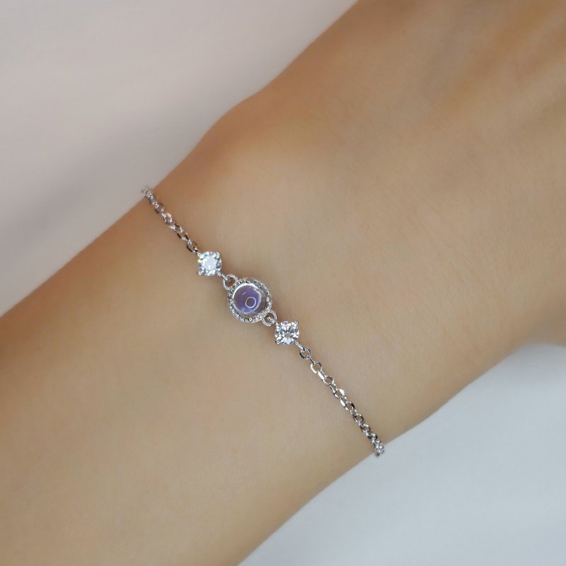 【月光石 Moonstone】戀人之石 晶體透徹 高品質藍光 質感 氣質 - 手鍊/手環 - 純銀 白色
