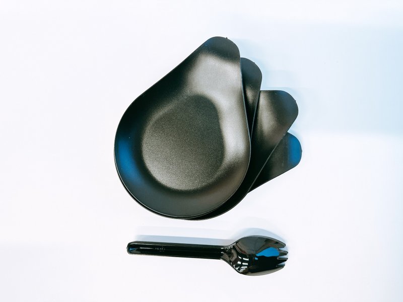 Bonbons dessert plate and spoon set/4 pieces - ช้อนส้อม - พลาสติก สีดำ