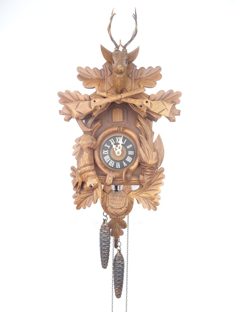 German Vintage Regula Black Forest 1 day Cuckoo Clock Deer Phaesant Hunting - Clocks - Wood Brown