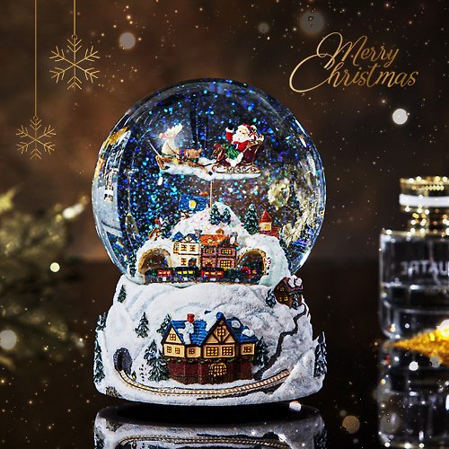 Happy snow white Christmas crystal ball music box Santa Claus snow scene  Christmas exchange gift