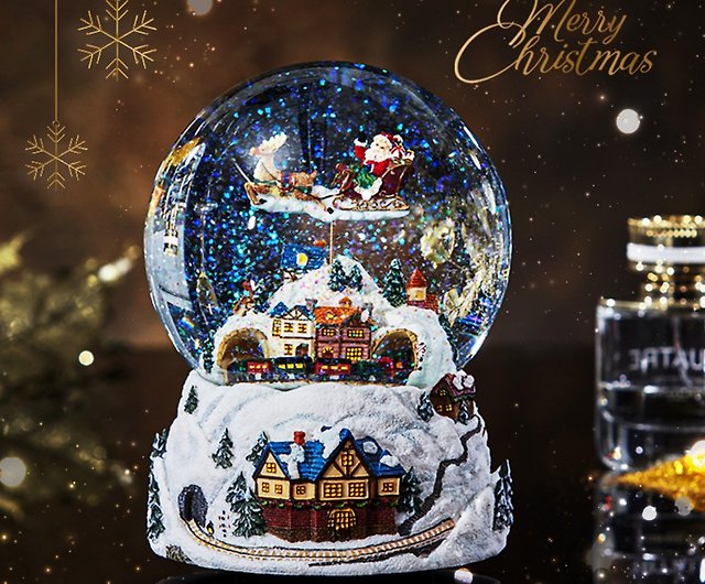 Happy snow white Christmas crystal ball music box Santa Claus snow scene  Christmas exchange gift