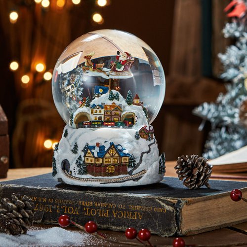 Happy snow white Christmas crystal ball music box Santa Claus snow scene  Christmas exchange gift