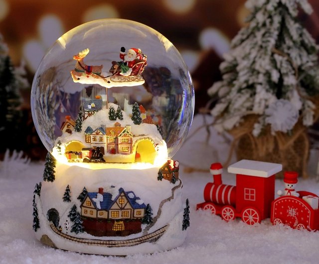 幸せな雪のクリスマス クリスタルボールオルゴール サンタクロース雪景