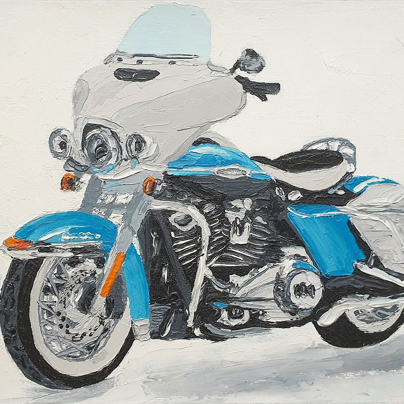 วัสดุอื่นๆ โปสเตอร์ สีน้ำเงิน - Motorcycle Painting Motorbike Original Art Electra Glide Revival Artwork Harley