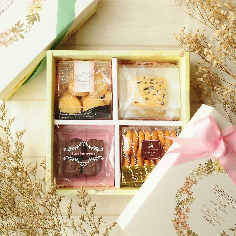 [Free Shipping from Hong Kong and Macau] Happy Flower Language Gift Box (with bag)/bow ribbon/gift/souvenir - Handmade Cookies - Fresh Ingredients White