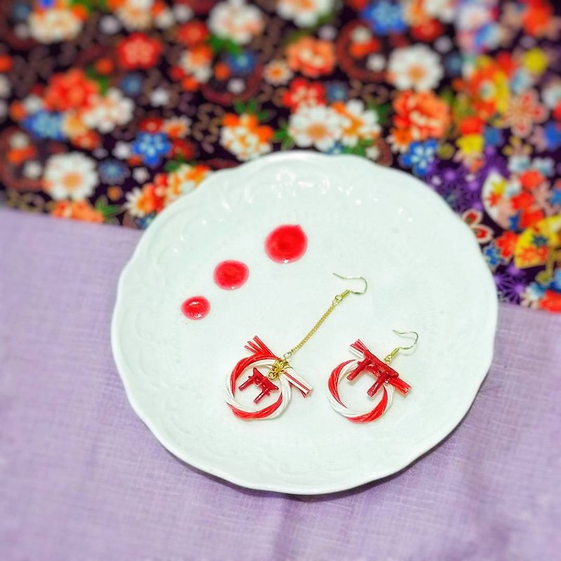 **kehto**pure handmade Japanese style earrings wagashi/torii anti-allergic ear hooks can be changed to clip - Earrings & Clip-ons - Other Materials 
