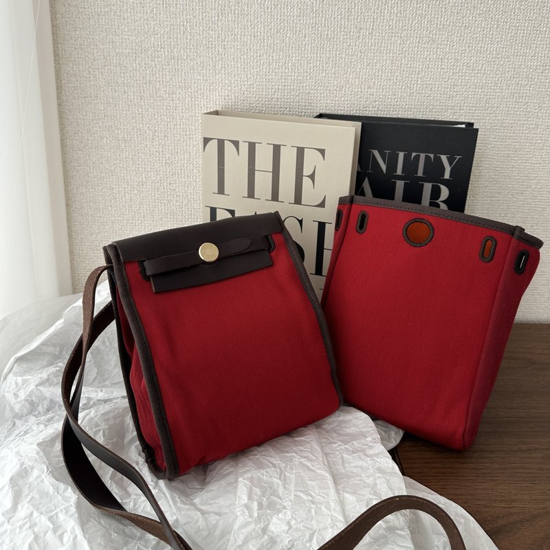 HERMÈS 愛馬仕 Her Bag TPM 帆布 × 皮革 紅色 客製化肩背包 - 側背包/斜背包 - 棉．麻 紅色