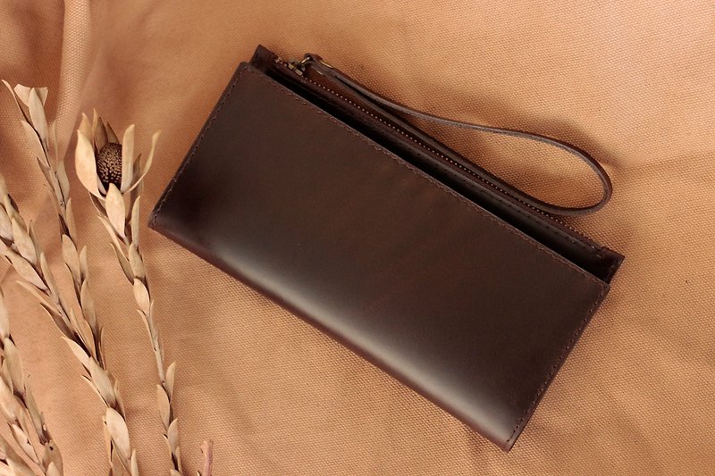 Deep chocolate Brown oil Wax cowhide long clip - Wallets - Genuine Leather 