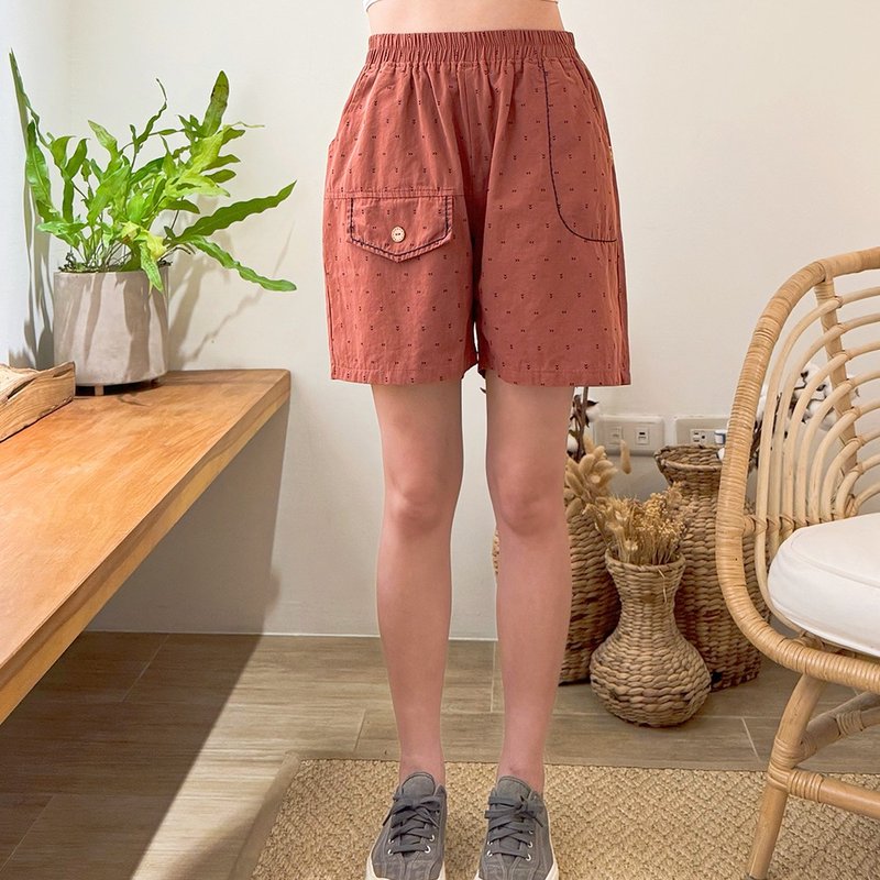 Hana Mokuba asymmetrical pocket all-over printed elastic waist shorts - กางเกงขาสั้น - วัสดุอื่นๆ 