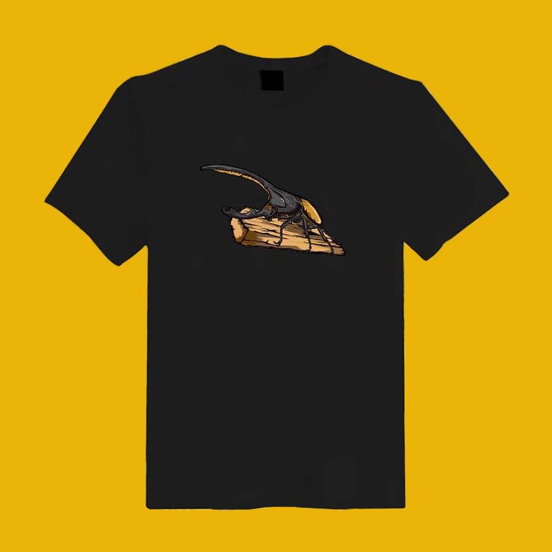Hercules halberd big pocket beetle illustration original white T black T clothes T-shirt children's clothing boys - เสื้อยืด - ผ้าฝ้าย/ผ้าลินิน หลากหลายสี