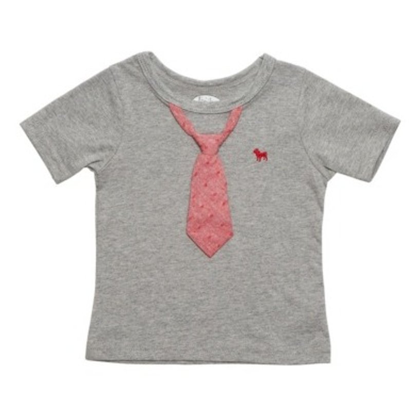 La Chamade / Chambray Tie with Heather T-Shirt - เสื้อยืด - ผ้าฝ้าย/ผ้าลินิน สีเทา