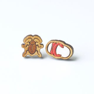 木製ピアス-ゴキブリ&amp;amp;台湾スリッパ (赤)