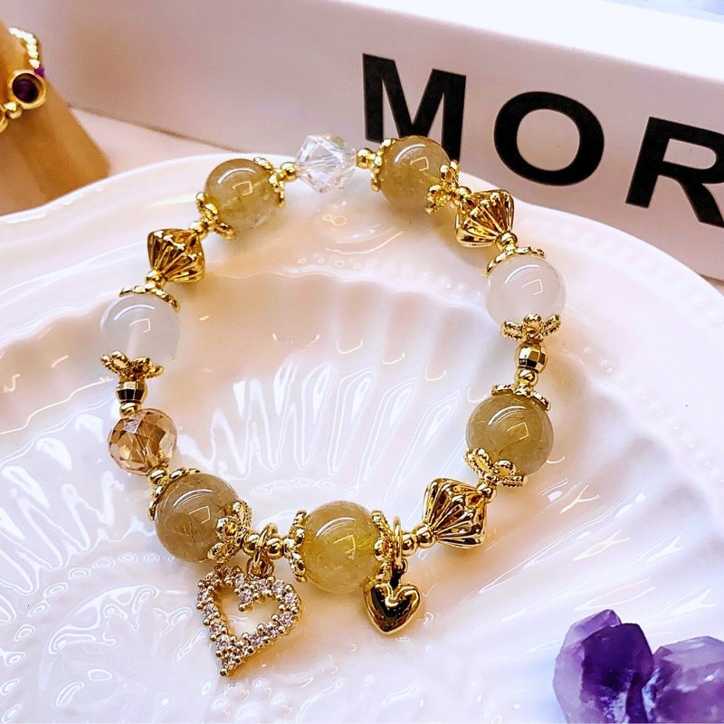 [Brilliant Golden Heart] Blonde crystal white agate attracts wealth, relieves stress and prevents villains - Bracelets - Crystal Gold