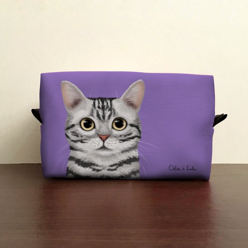 Classic Wang Meow Cosmetic Bag/Storage Bag-American Shorthair - กระเป๋าเครื่องสำอาง - เส้นใยสังเคราะห์ สีม่วง