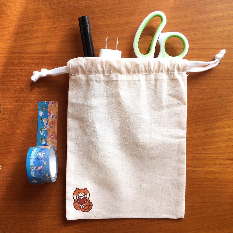 Wedding small things / love you の cat canvas drawstring bag hand-printed Drawstring bag - กระเป๋าเครื่องสำอาง - ผ้าฝ้าย/ผ้าลินิน 