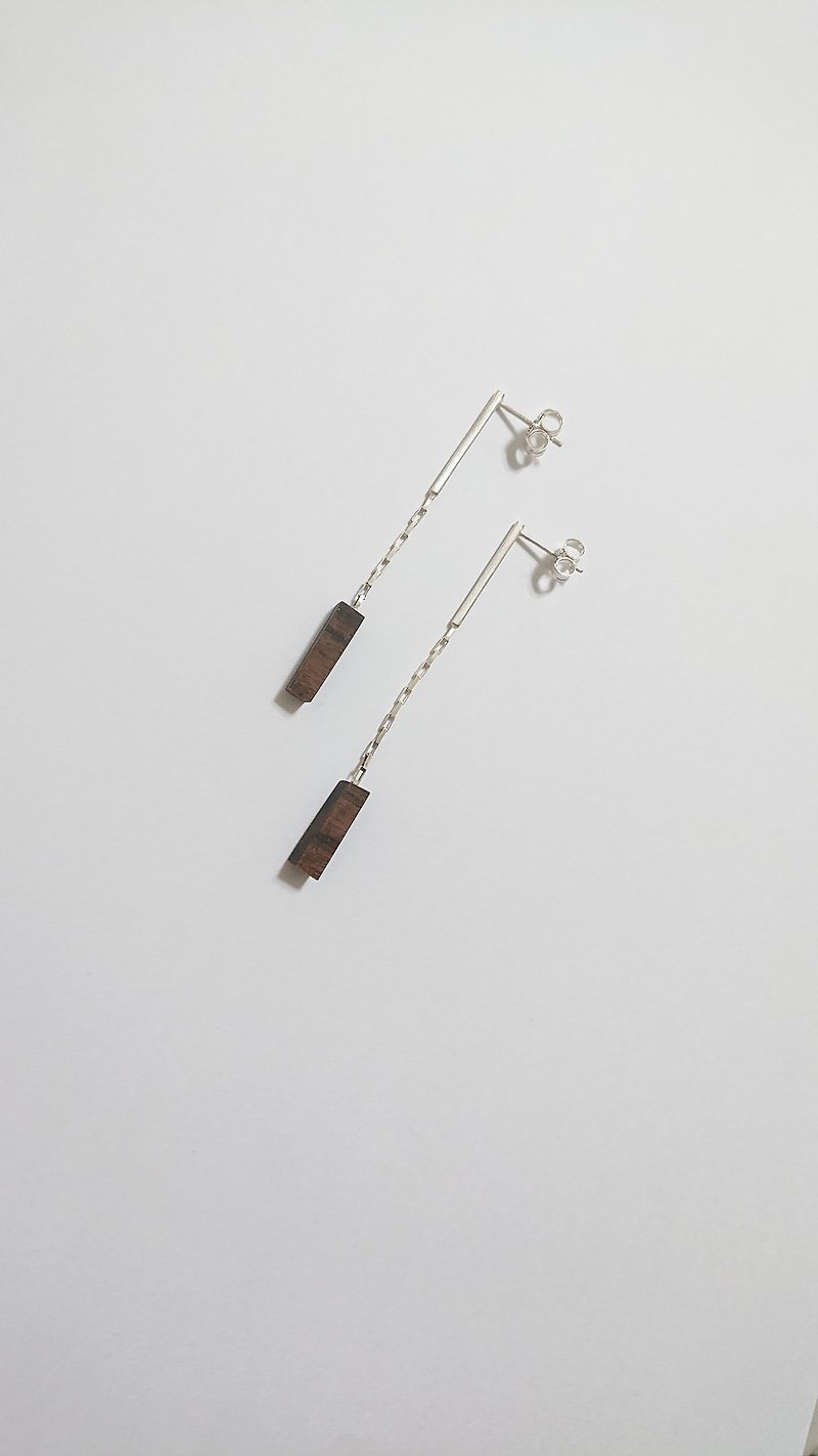 Simple straight square-sterling silver ebony-ear pin earrings - Earrings & Clip-ons - Sterling Silver Silver