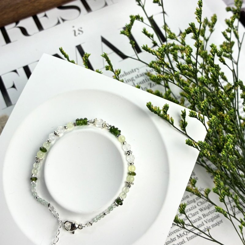 Original Design: Morning Dew Sprite Natural Crystal Bracelet - Prehnite, Diopside, Green Strawberry Quartz, Clear Quartz - Bracelets - Crystal Green