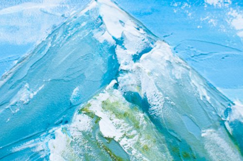 抽象的なオリジナルの山の小さな絵画、青、緑、白の色 - ショップ