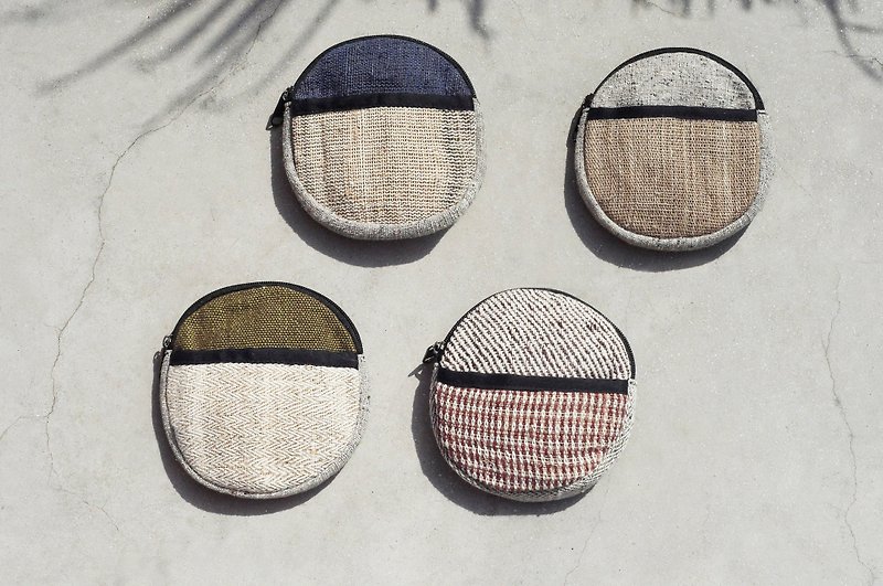 Chinese Valentine's Day gift limited hand-woven circular purse / storage bag / bag / debris bag / earphone storage bag - plant dyed earth color round cotton and linen purse - Headphones & Earbuds Storage - Cotton & Hemp Multicolor