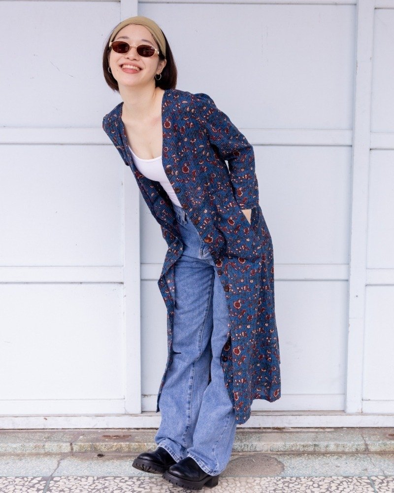 印度蓋染工藝純棉 七分袖洋裝 罩衫 －藤蔓海藍 - 洋裝/連身裙 - 棉．麻 藍色