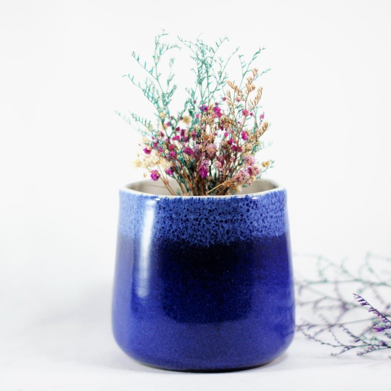 藍白植栽,盆栽,花器,盆器,無孔-容量約500ml - 植栽/盆栽 - 陶 藍色
