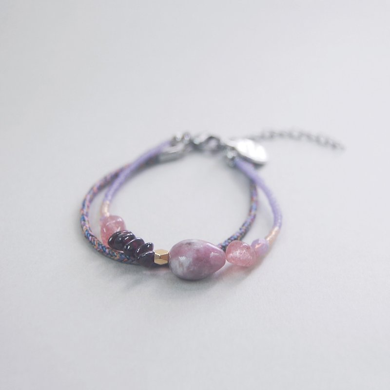 Go Out for summer Purple Tourmaline Garnet Rope Crystal Gemstone Bracelet - สร้อยข้อมือ - คริสตัล สีม่วง