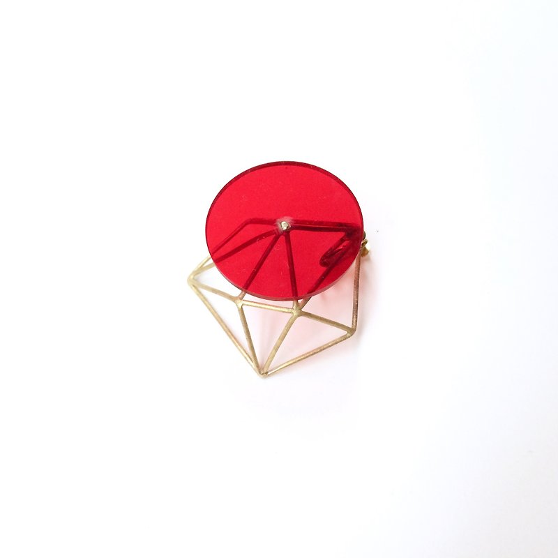 片耳　幾何学アクリルイヤリング　ゴールド　レッド - 耳環/耳夾 - 壓克力 紅色