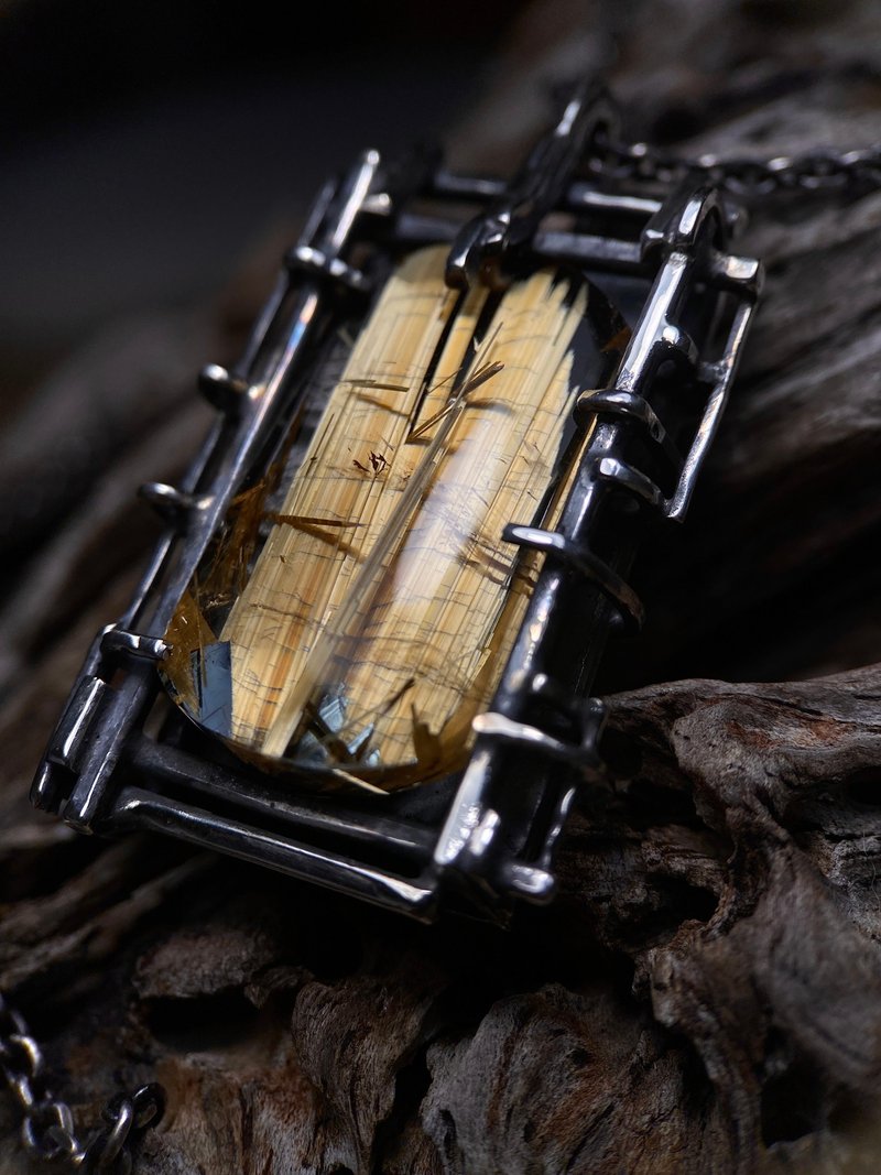 天然礦石 / 鈦晶 / 純銀項鍊/金 - 項鍊 - 水晶 金色