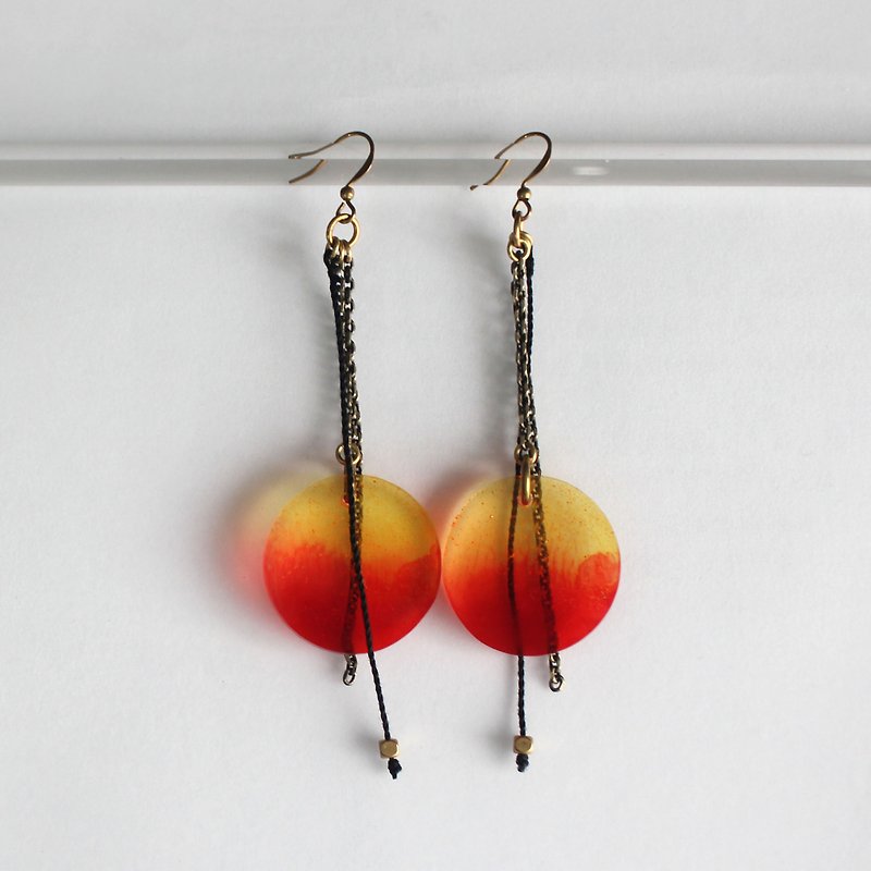 Color Resin Wafer Earrings Burning Sunset - Earrings & Clip-ons - Plastic Orange