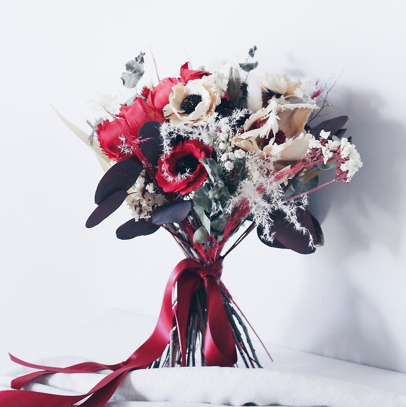 Wedding Bouquet!【Wise Goddess-Athena】Bamboo Dry Flower Wedding Flower Box - ช่อดอกไม้แห้ง - กระดาษ สีแดง