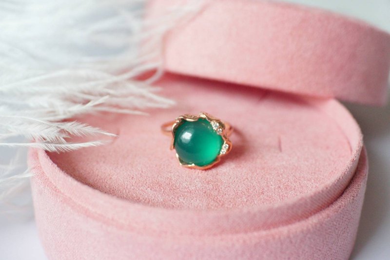 真瑪瑙戒指，深綠，925銀 - 戒指 - 純銀 