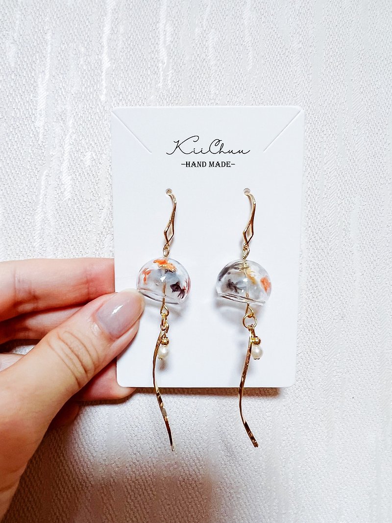 Hand-painted goldfish glass wind chime earrings | - Earrings & Clip-ons - Glass Orange