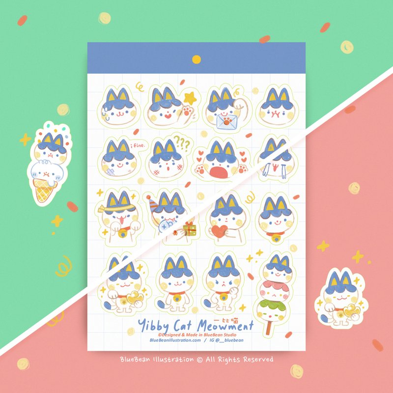 BlueBean Yibby Cat Meowment Sticker Sheet - สติกเกอร์ - กระดาษ 