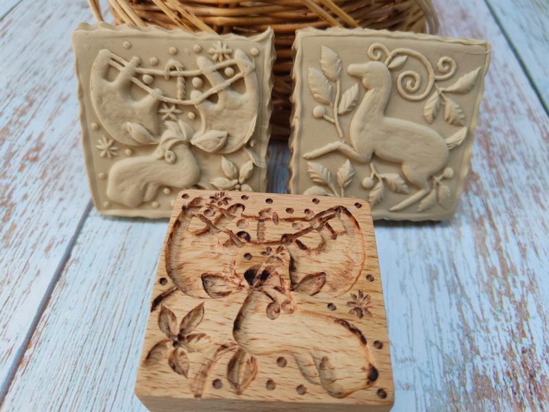 Double-sided cookie stamp with Christmas drawings - Cutlery & Flatware - Wood Brown