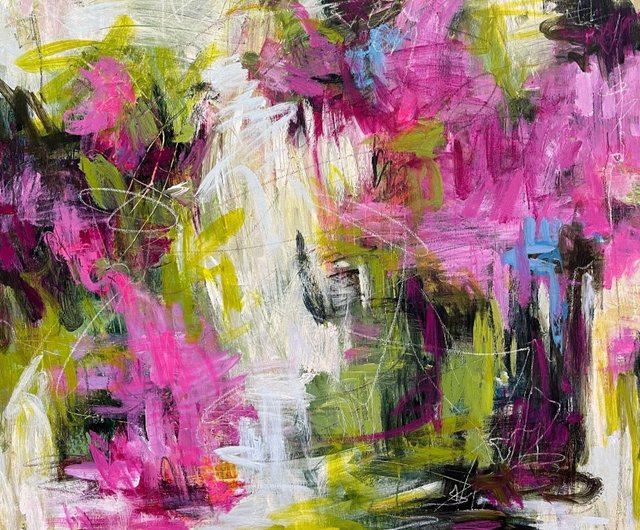 キャンバスに描かれた鮮やかな抽象表現主義の絵画 ダイナミックで