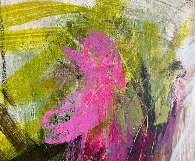 キャンバスに描かれた鮮やかな抽象表現主義の絵画 ダイナミックで