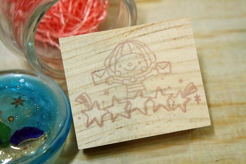 Hand carved stamp / zip code Cap / Little Star girl - Stamps & Stamp Pads - Rubber 