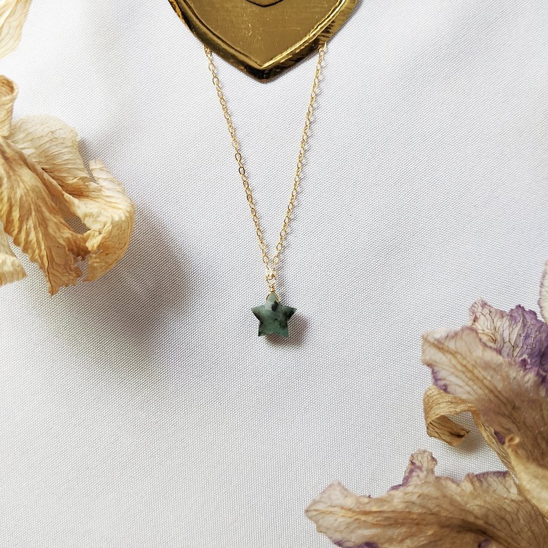 Star-cut Sakota emerald 14kgf necklace US 14k gold-plated May birthstone can be customized - สร้อยคอ - เครื่องเพชรพลอย สีเขียว