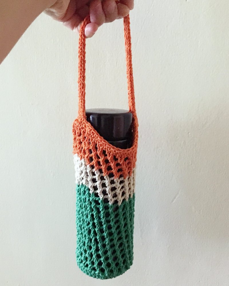 メッシュ編み水筒バッグ、飲料バッグ、香り高いオレンジ - ドリンクホルダー - コットン・麻 