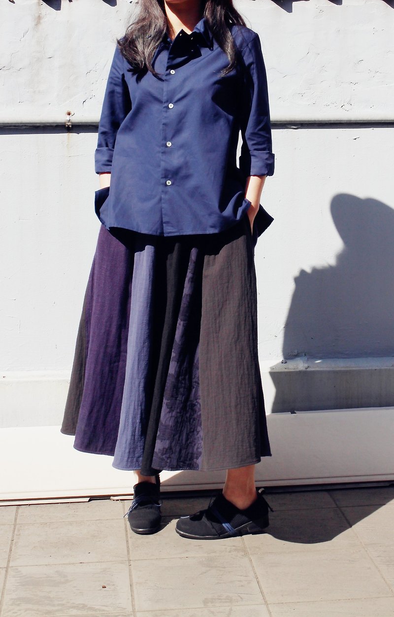 [Tip cloth] cotton shirt female black and blue optional original designer brand women's clothing style - Women's Shirts - Cotton & Hemp Multicolor