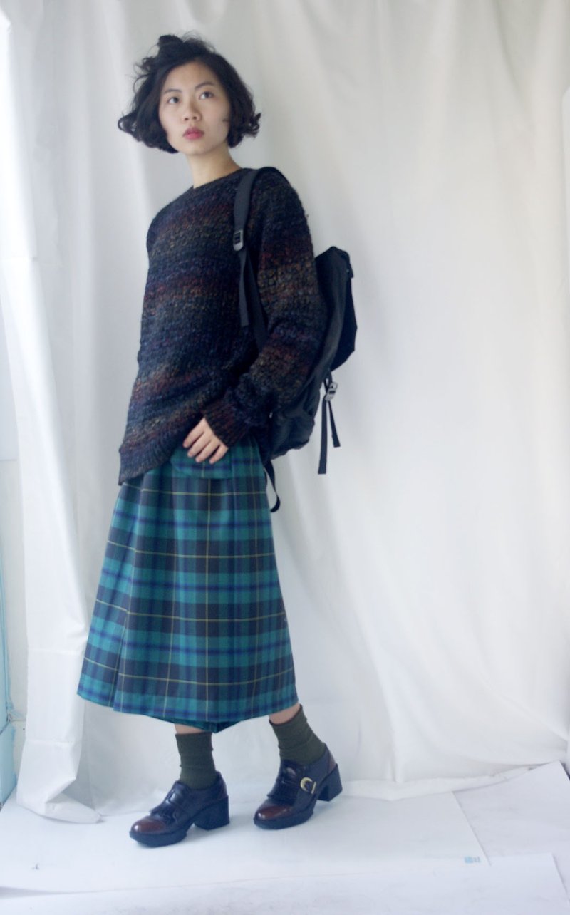 4.5studio- hand made - preppy plaid green wide pants pocket valgus - กางเกงขายาว - ขนแกะ สีเขียว