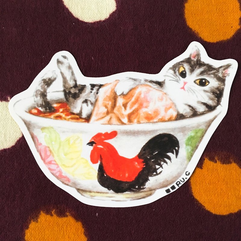 Rooster bowl cat big sticker - สติกเกอร์ - กระดาษ หลากหลายสี