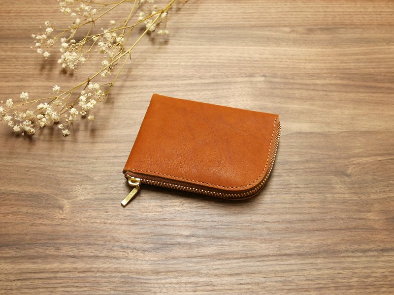 L-shaped zipper short clip- Brown - Wallets - Genuine Leather Brown