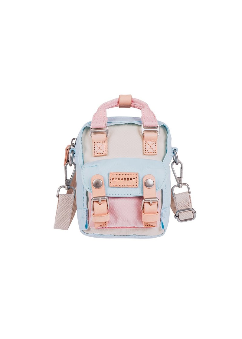 【DOUGHNUT】6.5-inch water-repellent cross-body bag with macarons - cream x ice blue x cherry blossom - กระเป๋าแมสเซนเจอร์ - ไนลอน หลากหลายสี