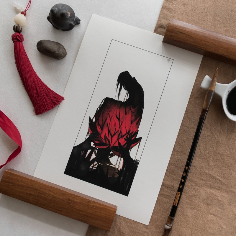 Art Print Dark Lotus inspired by Mo Dao Zu Shi /A4/ Directly from the Artist - โปสเตอร์ - กระดาษ สีแดง